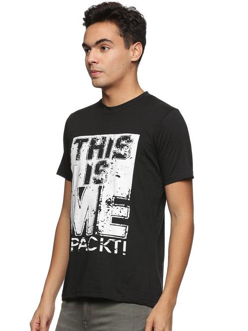Impackt Men's Front Printed Round Neck Black T-Shirt