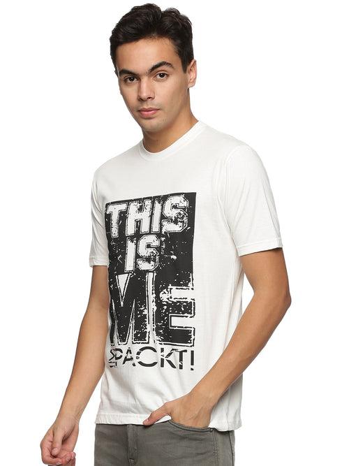 Impackt Men's Front Printed Round Neck White T-Shirt