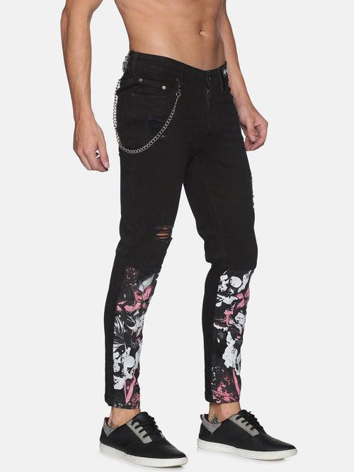 Kultprit Black with White printed patch jeans