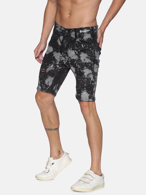 Kultprit Allover tie-dye wash Black shorts