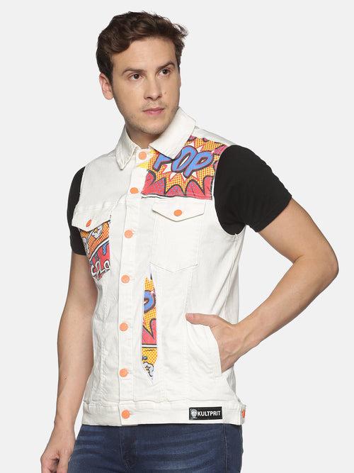 Kultprit Printed applique sleeveless jacket