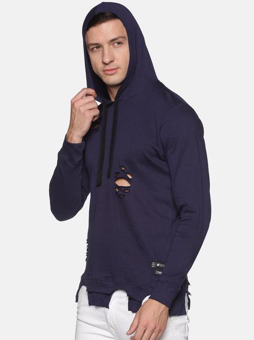 Kultprit Cotton Men Hooded Distressed Sweatshirt