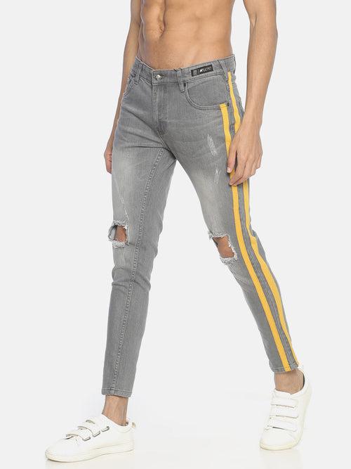 Skinny Denim With Dual Tape And Distress