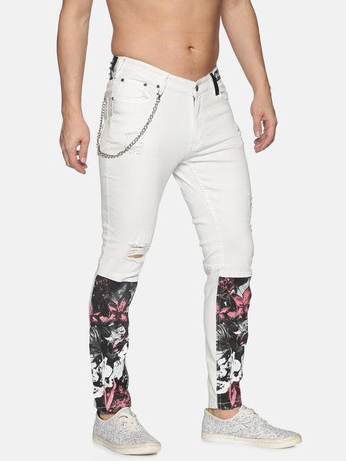 Kultprit White with black printed patch jeans