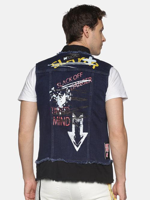 Kultprit sleeveless jacket with chain & back print