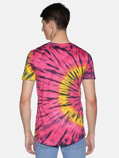 Kultprit Men's Half Sleeve T-Shirt With Tye & Dye and Slogan Print