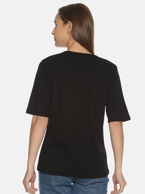 Women Black Printed T-shirt