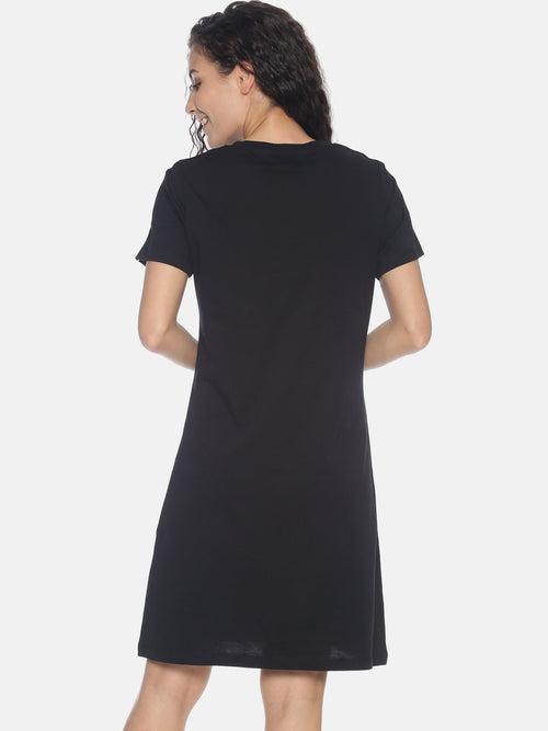 Women Black printed T-shirt Dress