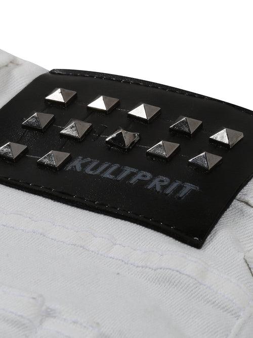 Kultprit White with black printed patch jeans