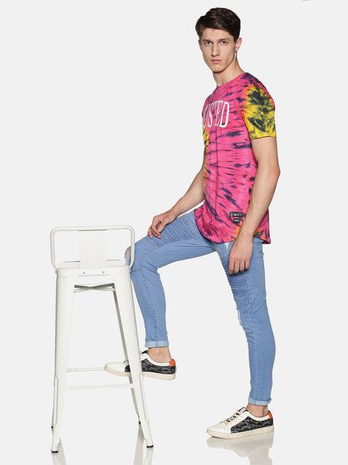 Kultprit Men's Half Sleeve T-Shirt With Tye & Dye and Slogan Print