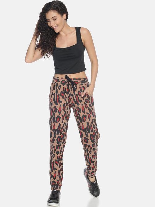 Women Slim Fit Joggers with leopard print