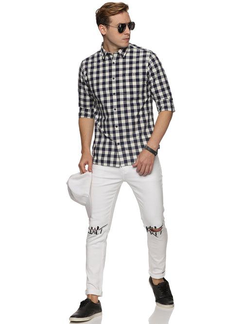 Impackt Men's Regular Fit Checkered Cut Away Collar Casual Shirt