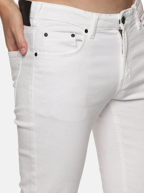 Kultprit Men's White heavy distress Jeans With Black Kult Prit Print