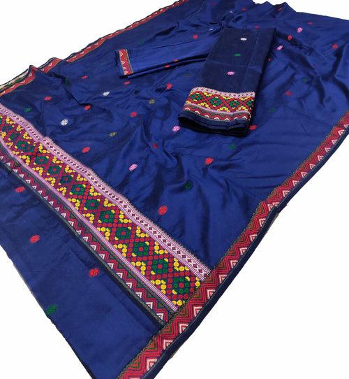 Multi-Colour Dhaga Work Slub Cotton* Mekhela Sador