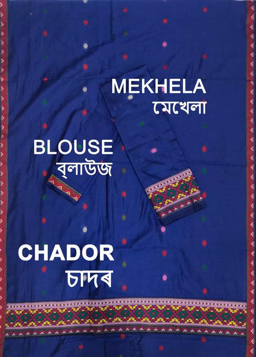 Multi-Colour Dhaga Work Slub Cotton* Mekhela Sador