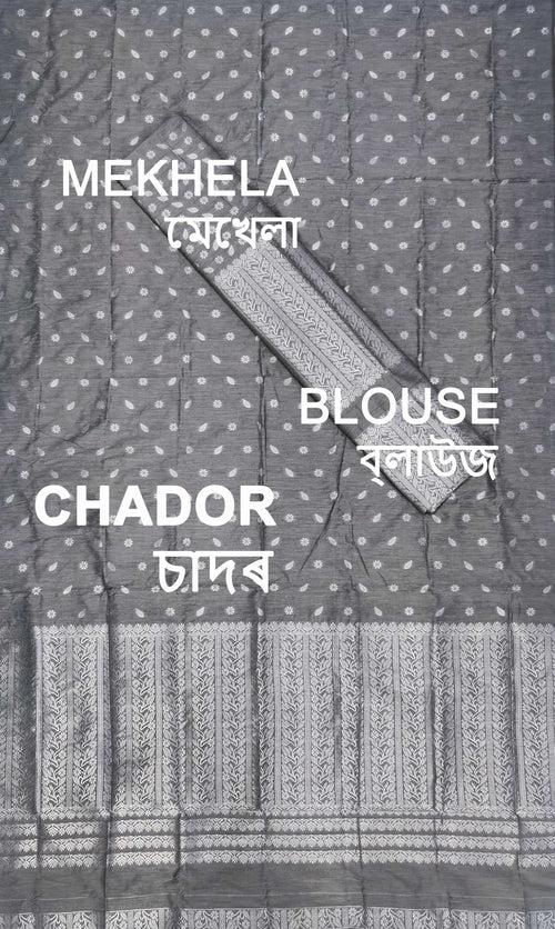 Silver Jari Super Cotton* Mekhela Sador