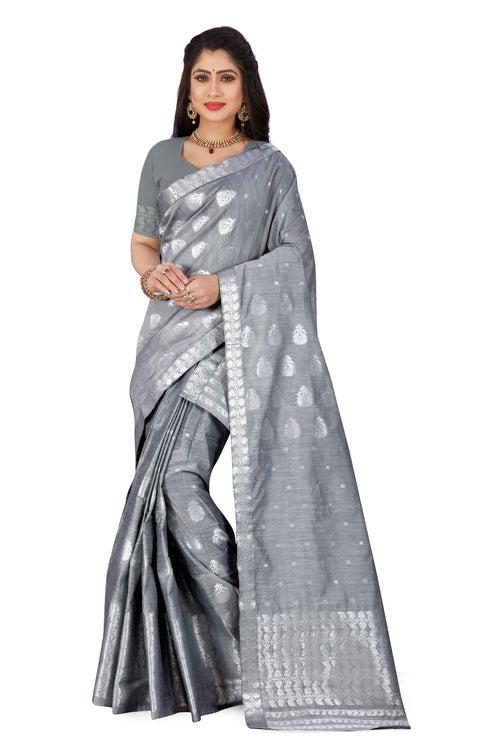 Silver Jari AC Cotton* Mekhela Chador