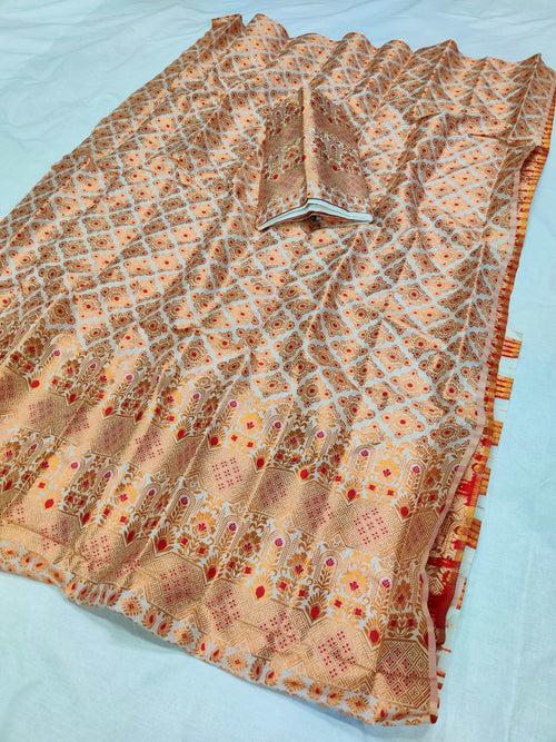 White Mix Set Mekhela Sador - Red Mina