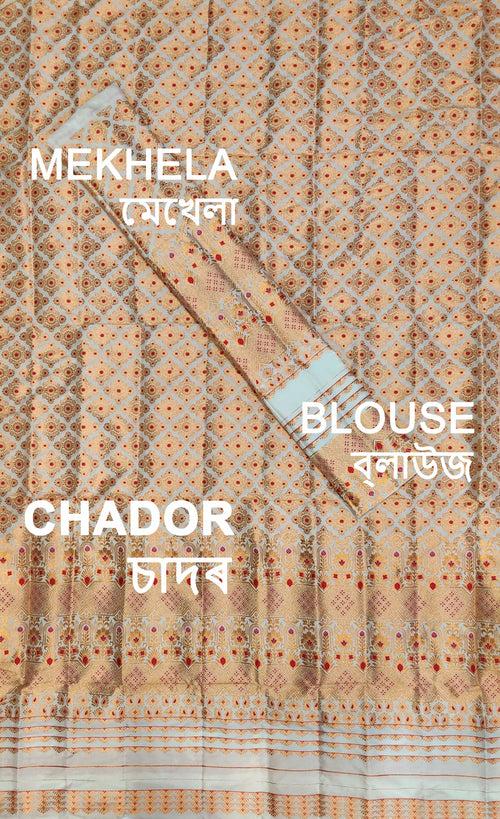 White Mix Set Mekhela Sador - Red Mina