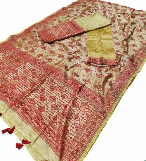 Mekhla Patti Khadi Poly Mekhela Sador - Japi