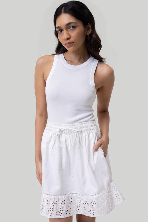 Drawstring Short Skirt in White