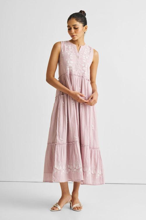 Embroidered Resort Maxi Dress in Pink