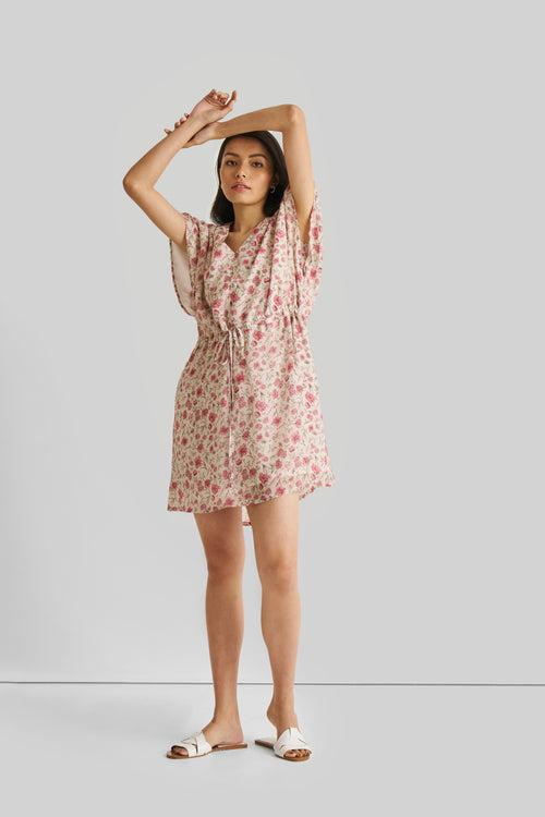 Relaxed Drawstring Floral Dress