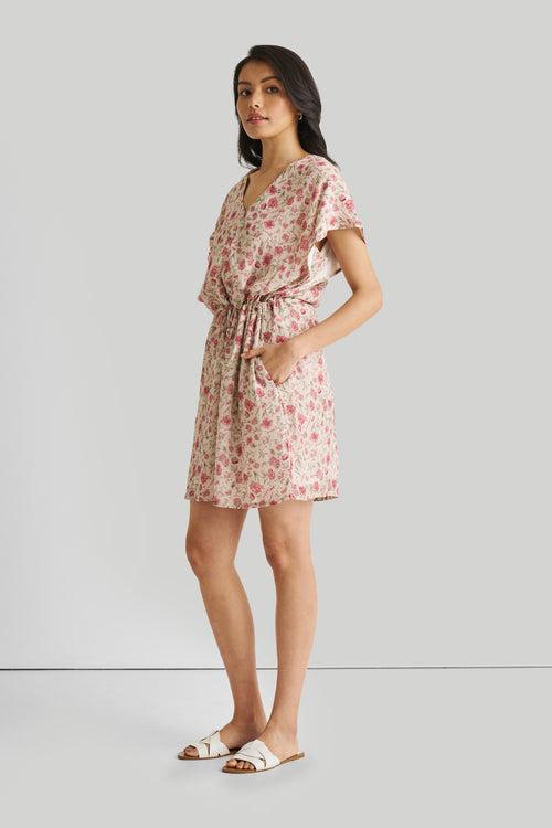 Relaxed Drawstring Floral Dress