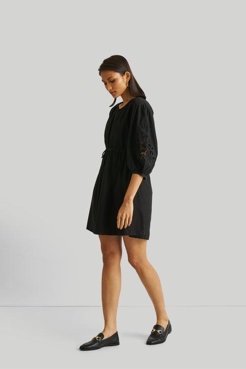 Shirt Dress with Balloon Sleeves in Black