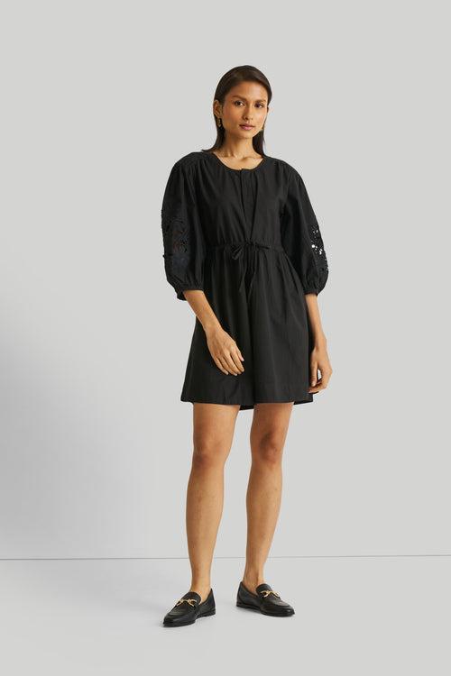Shirt Dress with Balloon Sleeves in Black
