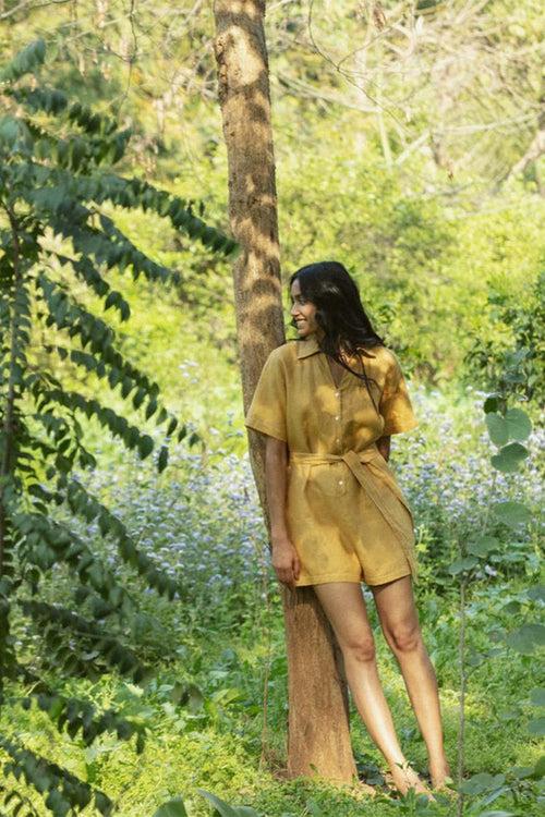 Barefoot in the Park Romper in Mustard