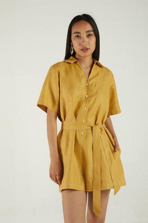 Barefoot in the Park Romper in Mustard