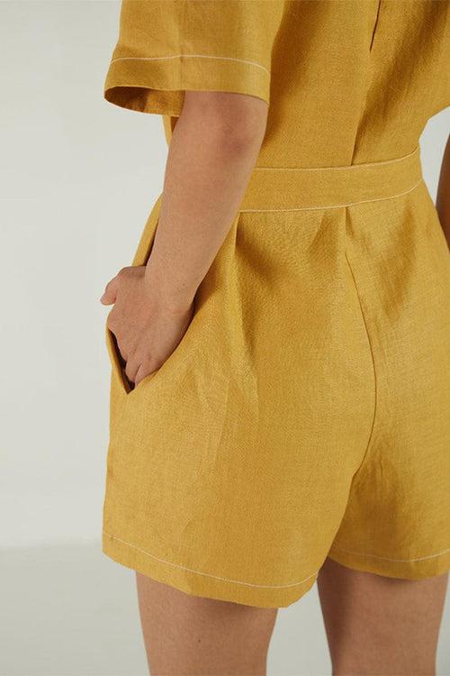 Barefoot in the Park Romper in Mustard