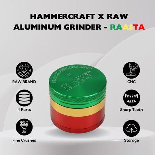 RAW X Hammercraft - 4 Piece Aluminum Grinder (Rasta)