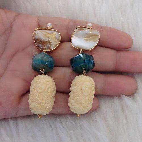 Mermaid Corals with MOP Green Earrings