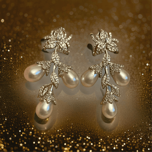 Flower Blossom Zircon Pearl Earrings