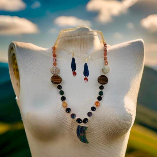 Brilliance in Blue Green with MOP and Tiger's Eye Necklace Set