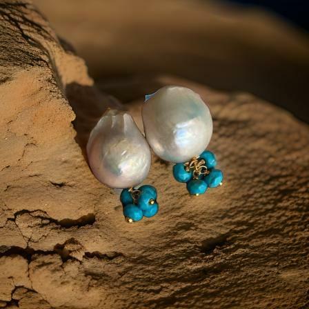 Dazzling Baroque Pearls with Turquoise Quartz Earrings