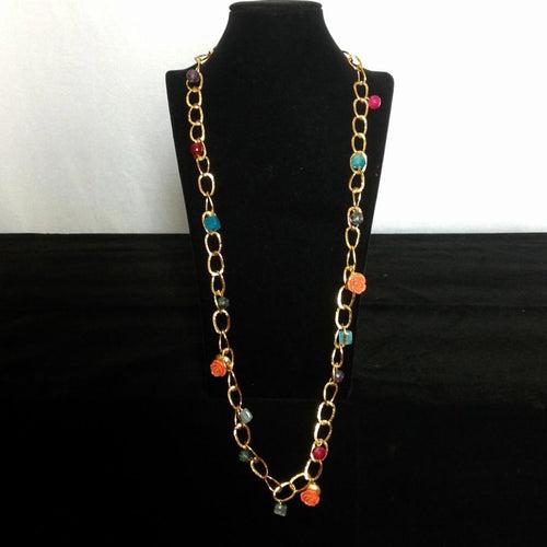 Delicious Multicolored Gemstone Chain Rose Coral Necklace