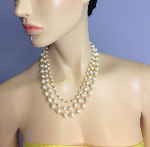 Three Stranded Glorious Golden Shell Pearls Necklace