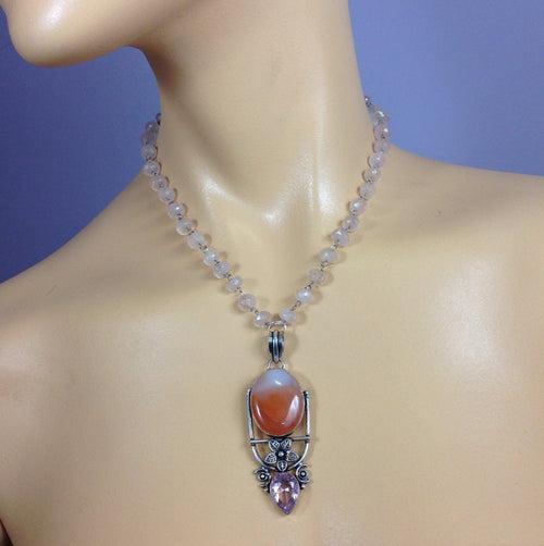 Ravishing Rose Quartz Beads Tangerine Pendant Necklace