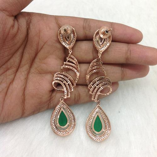 Emerald Green and Rose Zircons Long Earrings