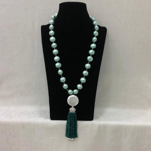 Sea Green Shell Pearl With Fresh Water Pearl  Tassel Necklace