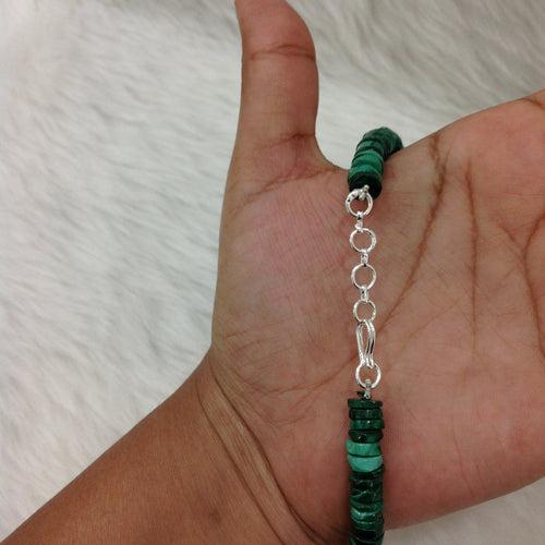 Green Malachite Semi Precious With Silver Pendant Necklace