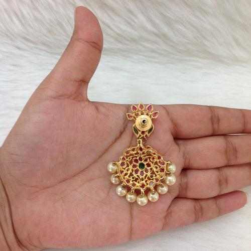 Gorgeous Gold Plating With Gemstones And Pearls Earrings