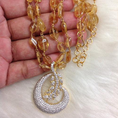 Charming Citrine with Crescent Zircon Pendant Necklace Set