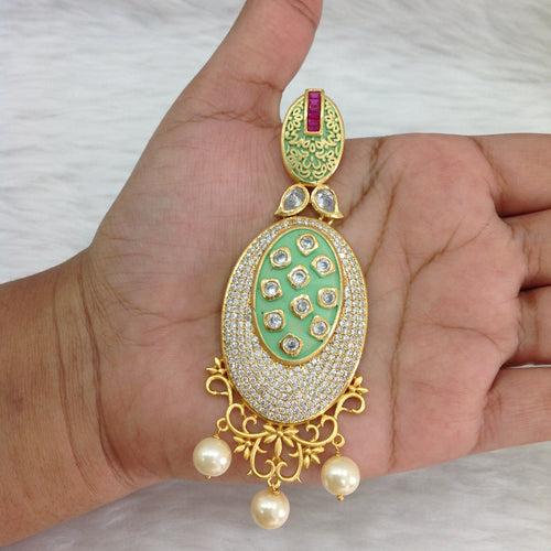 Sensational Seafoam Green Kundan And Crystal Long Earrings