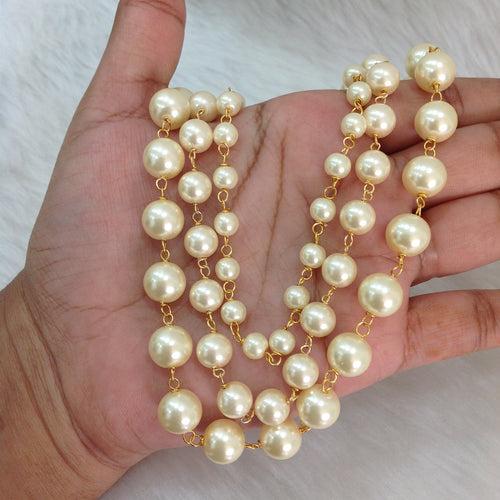 Three Stranded Glorious Golden Shell Pearls Necklace