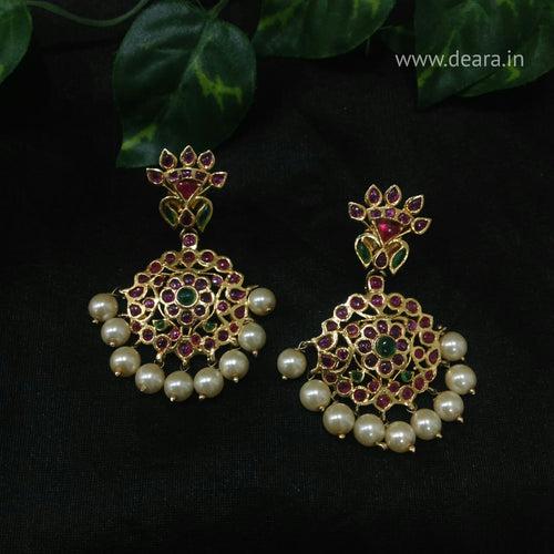 Gorgeous Gold Plating With Gemstones And Pearls Earrings