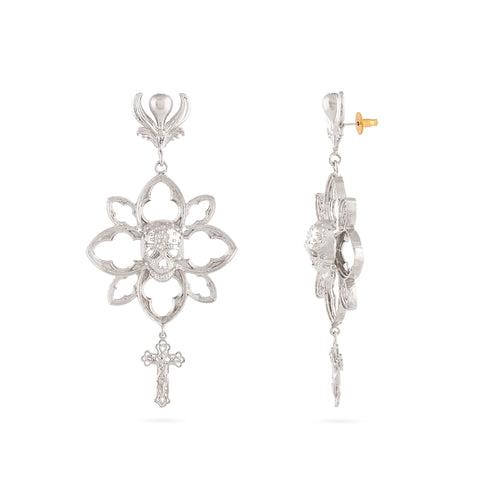 Skull Floral Earrings(Silver)